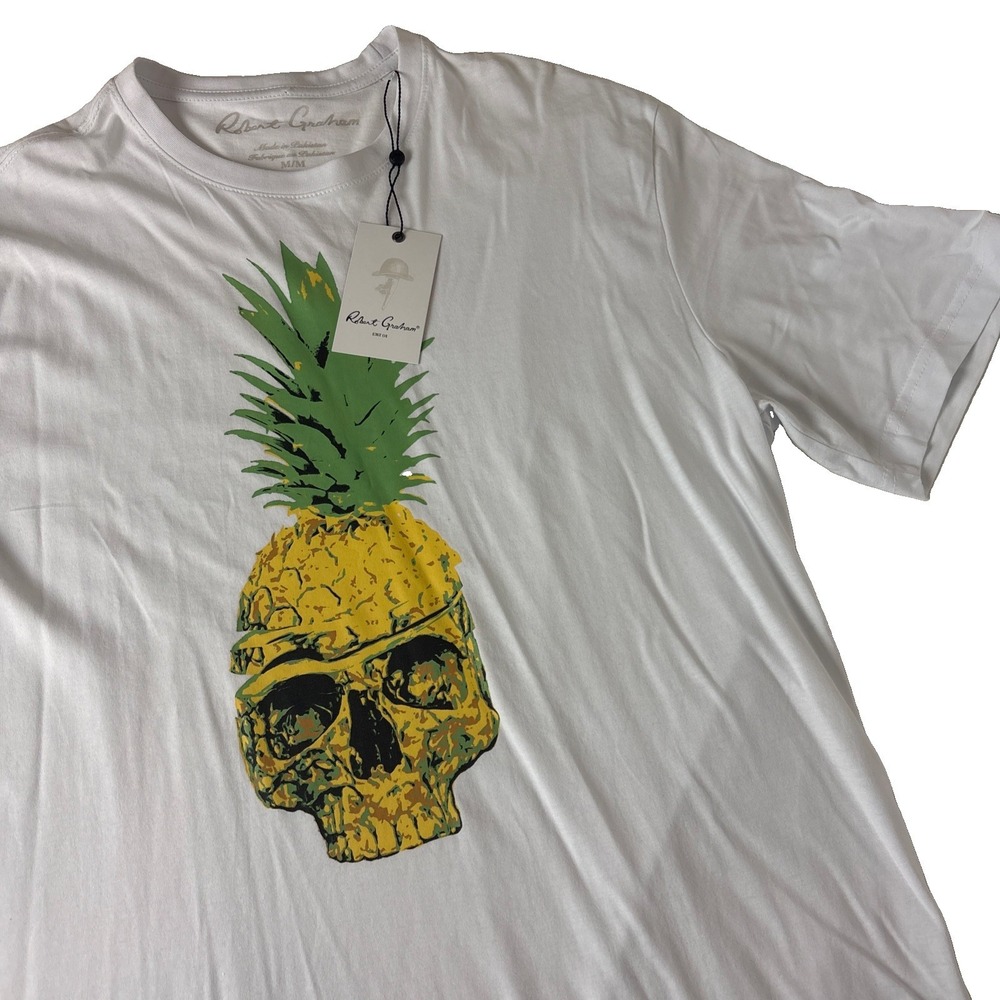 Robert Graham T- Shirt Skull Island Pineapple Print Crew Neck Cotton Mens M tee